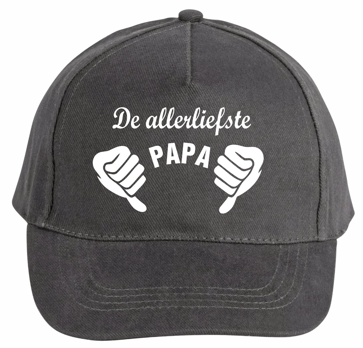 Mijncadeautje - 5 panel - Cap - Verstelbaar - Pet van 100% dik geborsteld katoen- unisex - opdruk wit - de allerliefste papa - chique grijs