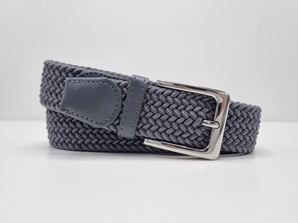Elastische riem - gevlochten broekriem - dames en heren riemen - kleur Grijs 120 cm