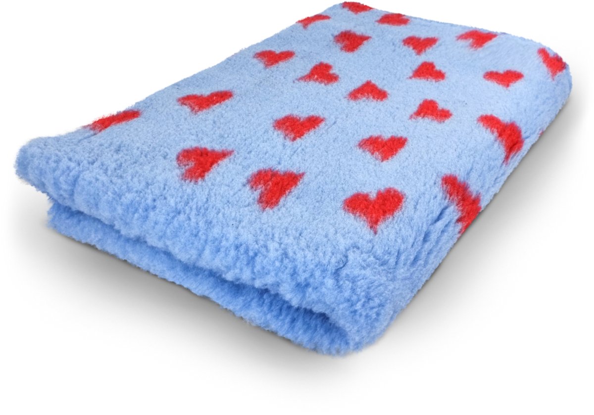 Vet Bed - Lichtblauw met Rode Hartjes - Antislip Hondenmat - 2 Stuks - 75 x 50 cm - Lichtblauw met Rode Hartjes - Waterafstotend - Latex Antislip - Benchmat Hond - Hondendeken - Hondenkleed - Machinewasbaar