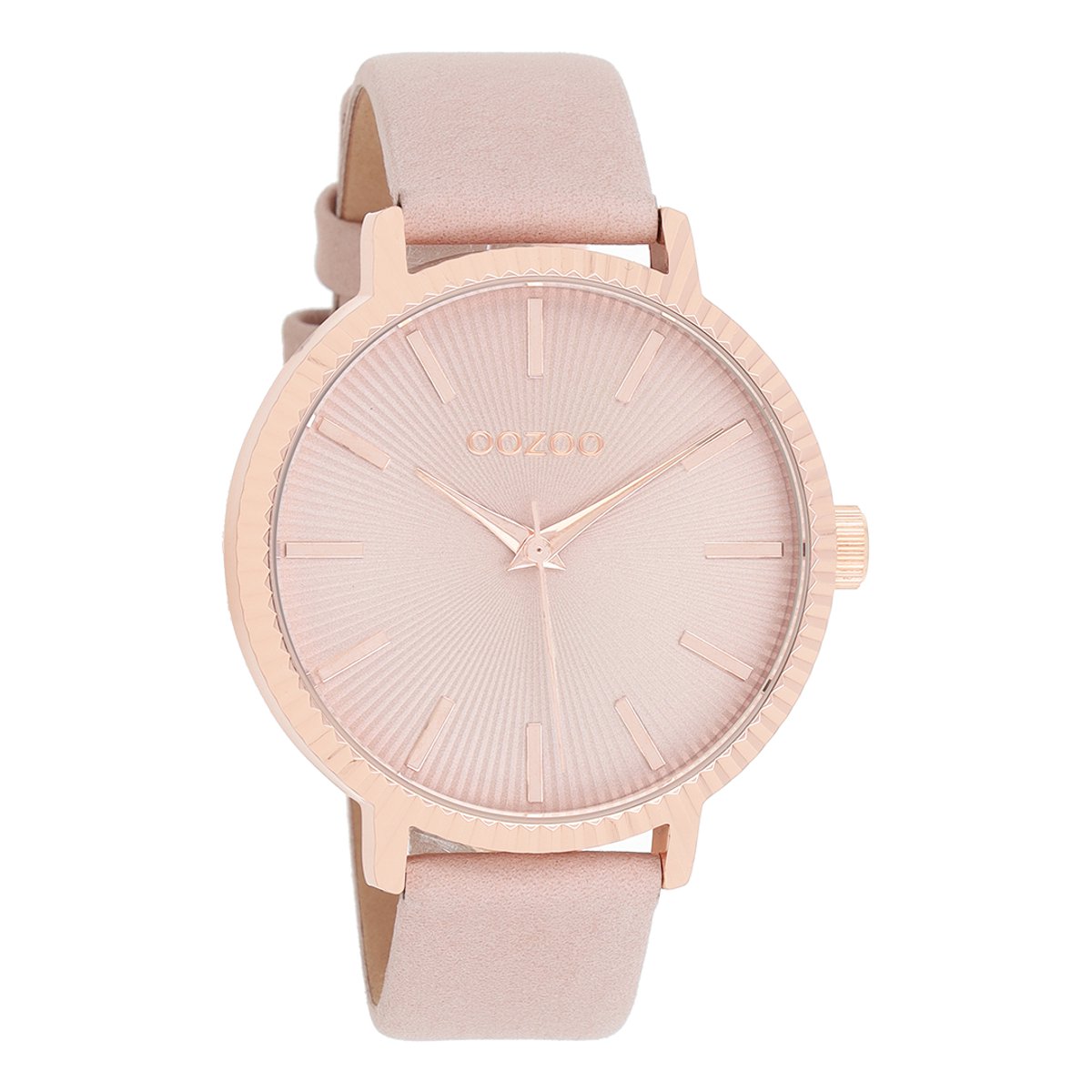 OOZOO Timepieces - Rosé goudkleurige horloge met poeder roze leren band - C9196