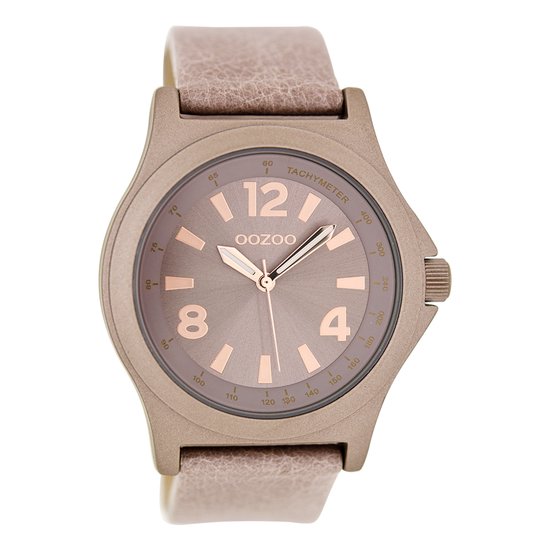 OOZOO Timepieces - Rosé Goudkleurige Horloge Met Poeder Roze Leren Band C9686