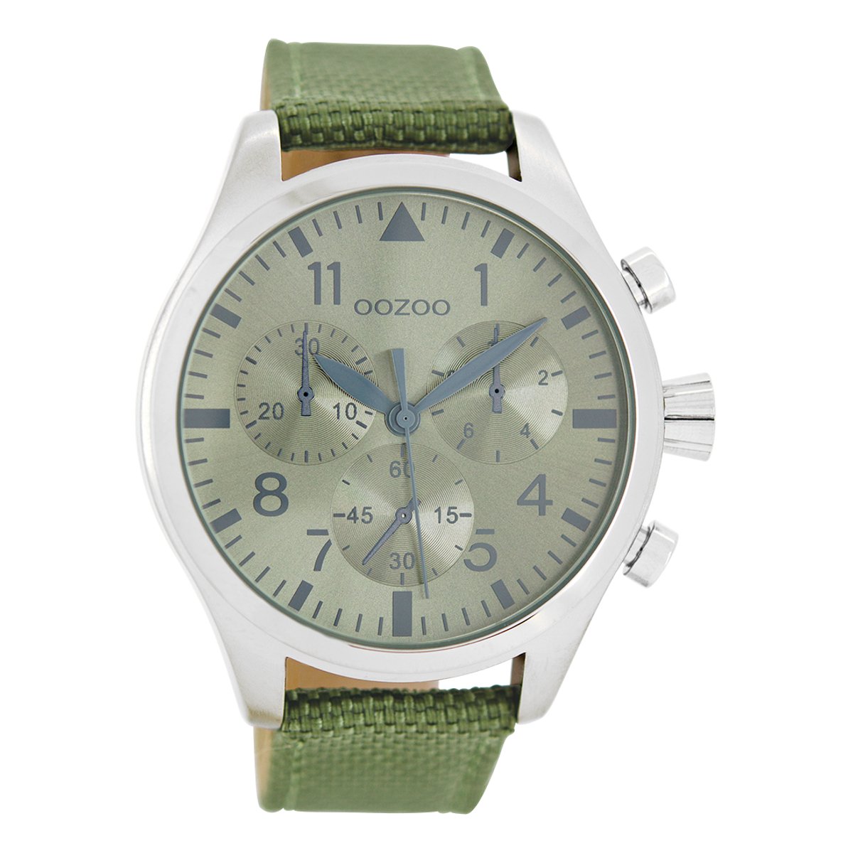 Zilverkleurige OOZOO horloge met groene NATO horlogeband - C6798