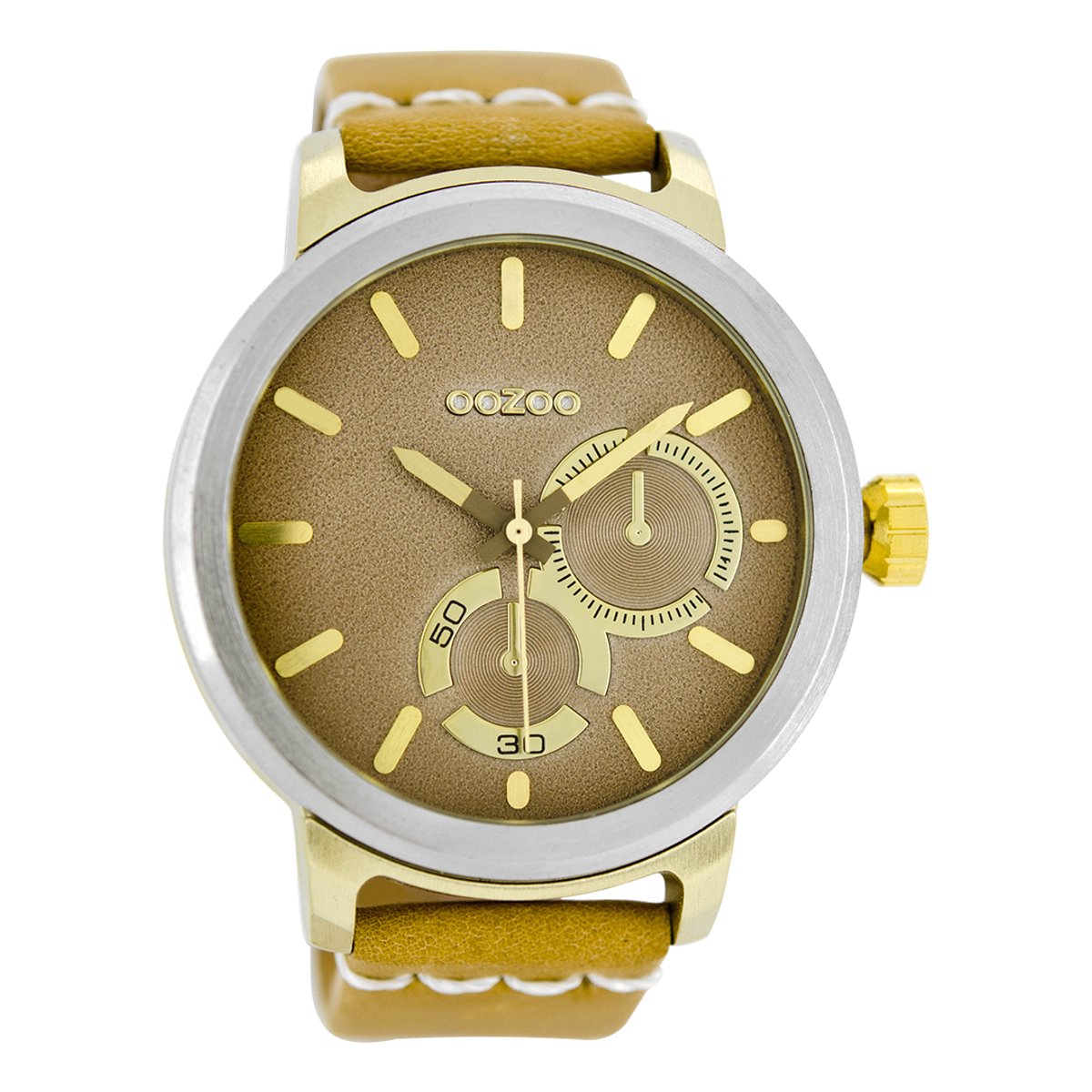 OOZOO Timepieces - Zilverkleurige horloge met zand leren band - C8293