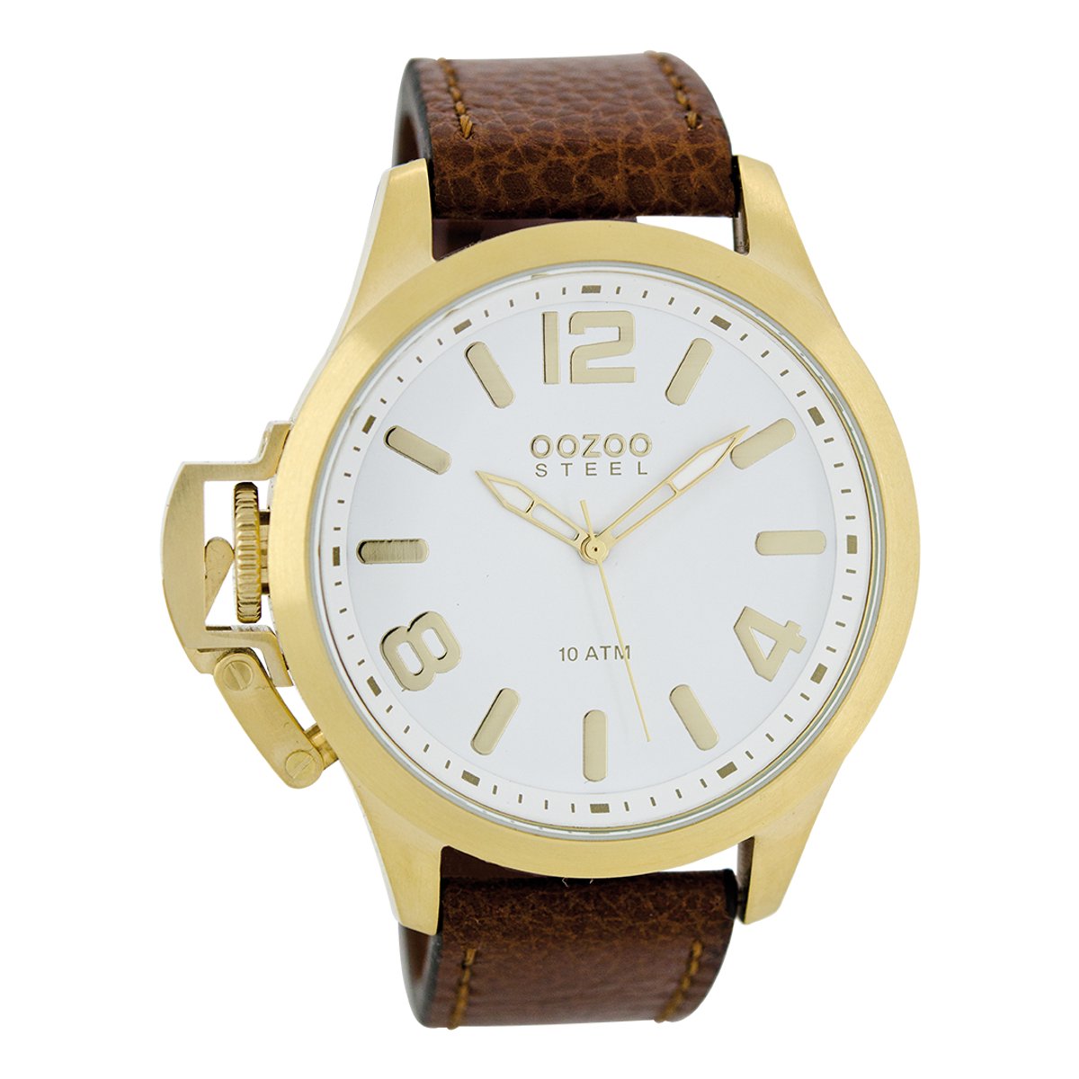 OOZOO Timepieces - Goudkleurige horloge met bruine leren band - OS336