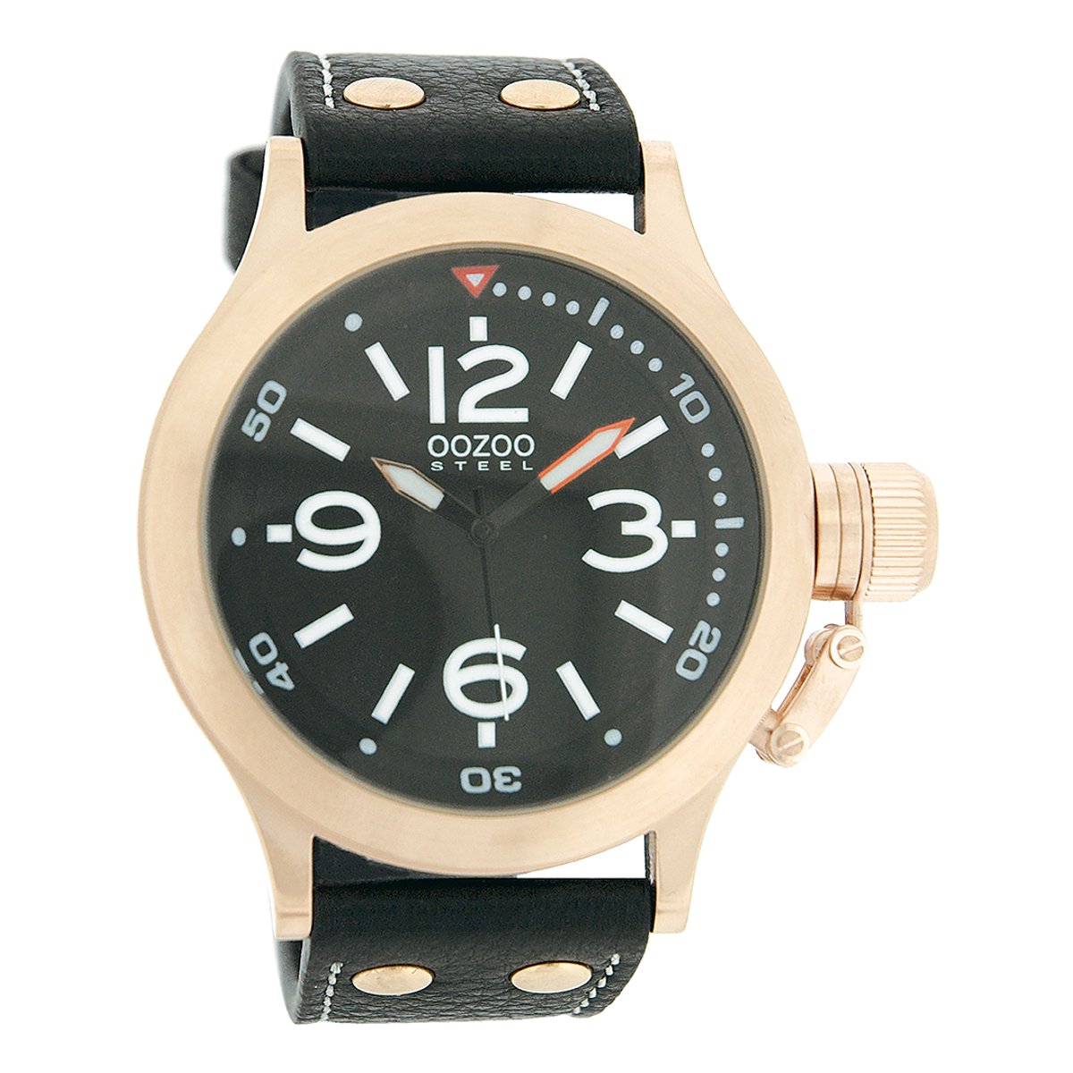 OOZOO Timepieces - Rosé goudkleurige horloge met zwarte leren band - OS046
