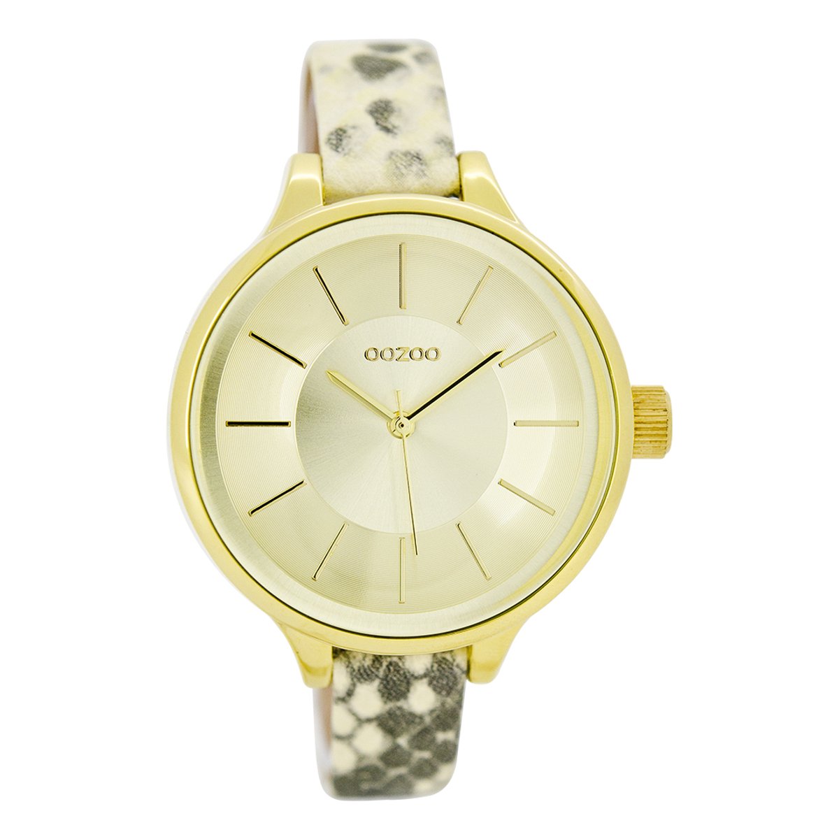 Goudkleurige OOZOO horloge met grijze leren band - C7545