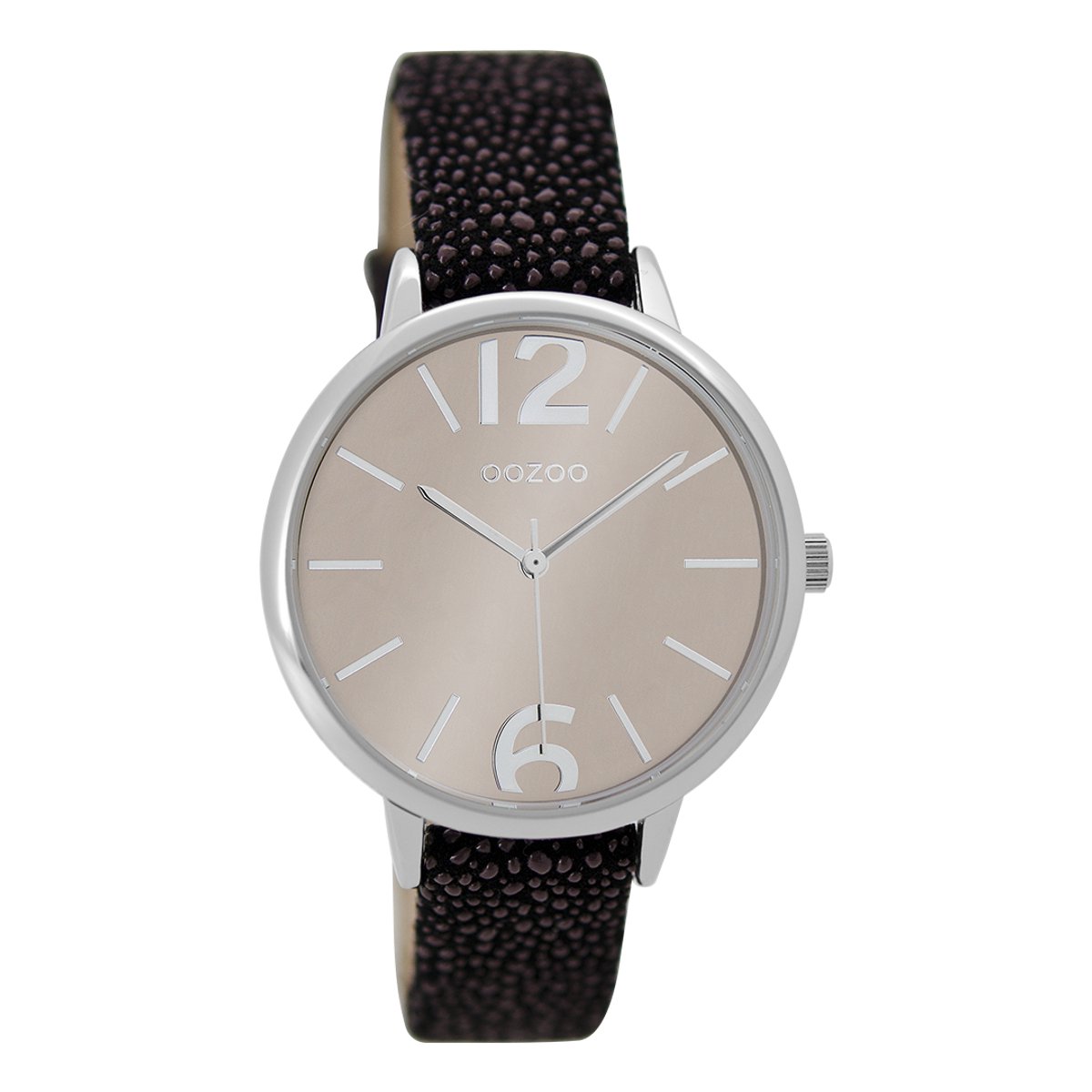 OOZOO Timepieces - Zilverkleurige horloge met zwarte leren band - C9227