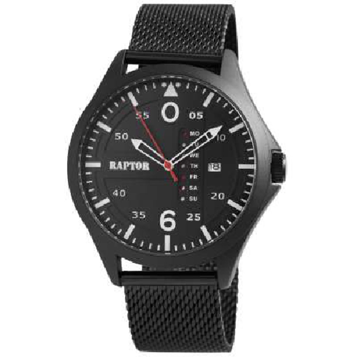 RAPTOR-ra20265-002-herenhorloge-5atm waterdicht-zwart-Milanese band-dag en datum-diameter 46mm