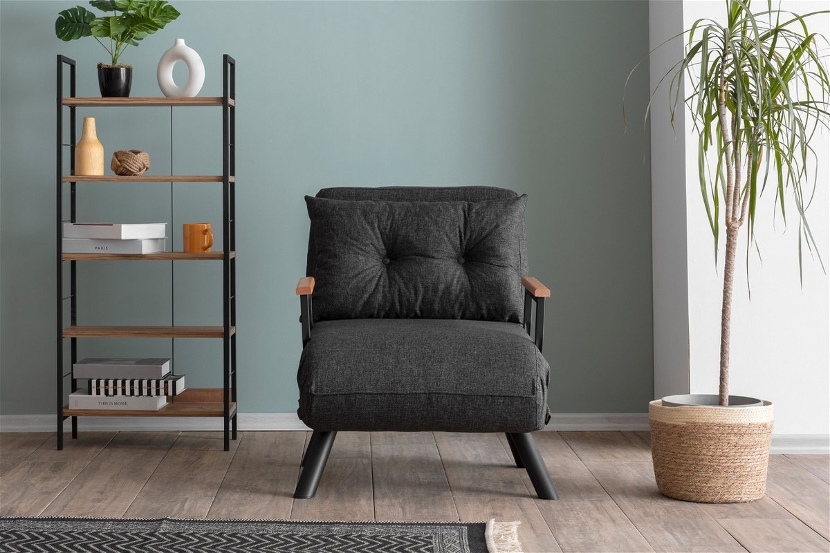 Asir - Bankbed/Slaapbank – 1-zits – Donkergrijs - 60 x 50 x 85 cm