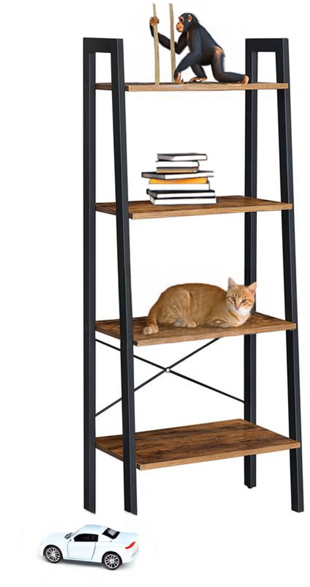 Homesy Boekenkast met 4 niveaus - Ladderrek - Staand rek - Industrieel