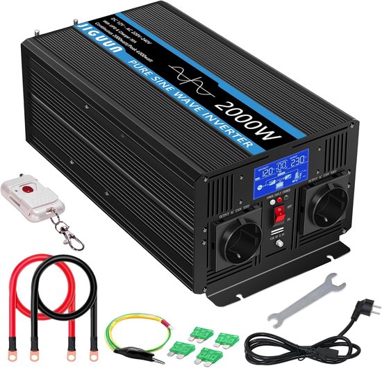 2000W Omvormer 12V naar 230V - Zuivere Sinus met 30A Oplaadfunctie en UPS