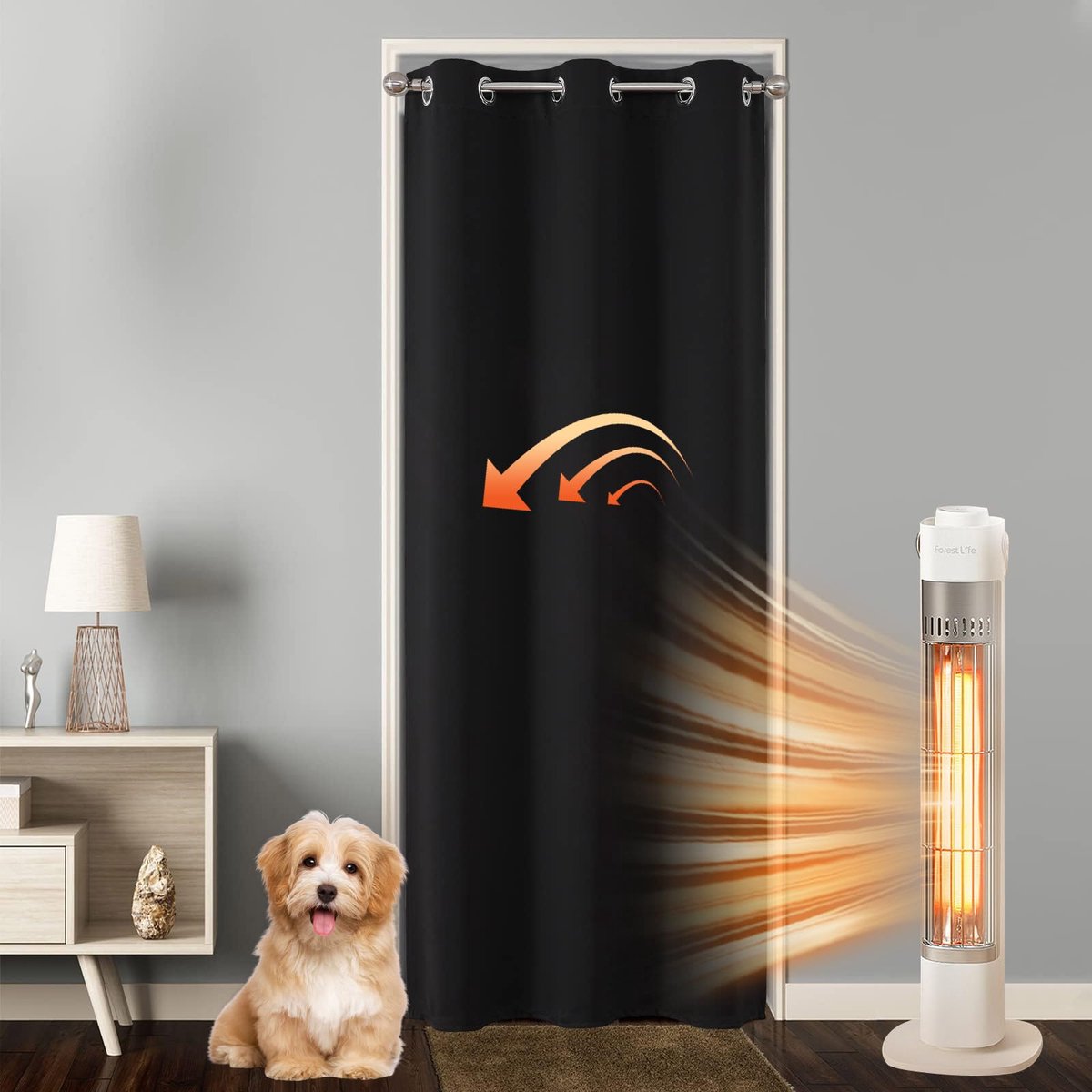 My Ninki ® Verduisterend Deurgordijn met Ringen voor Optimale Isolatie en Privacy in Huis zwart