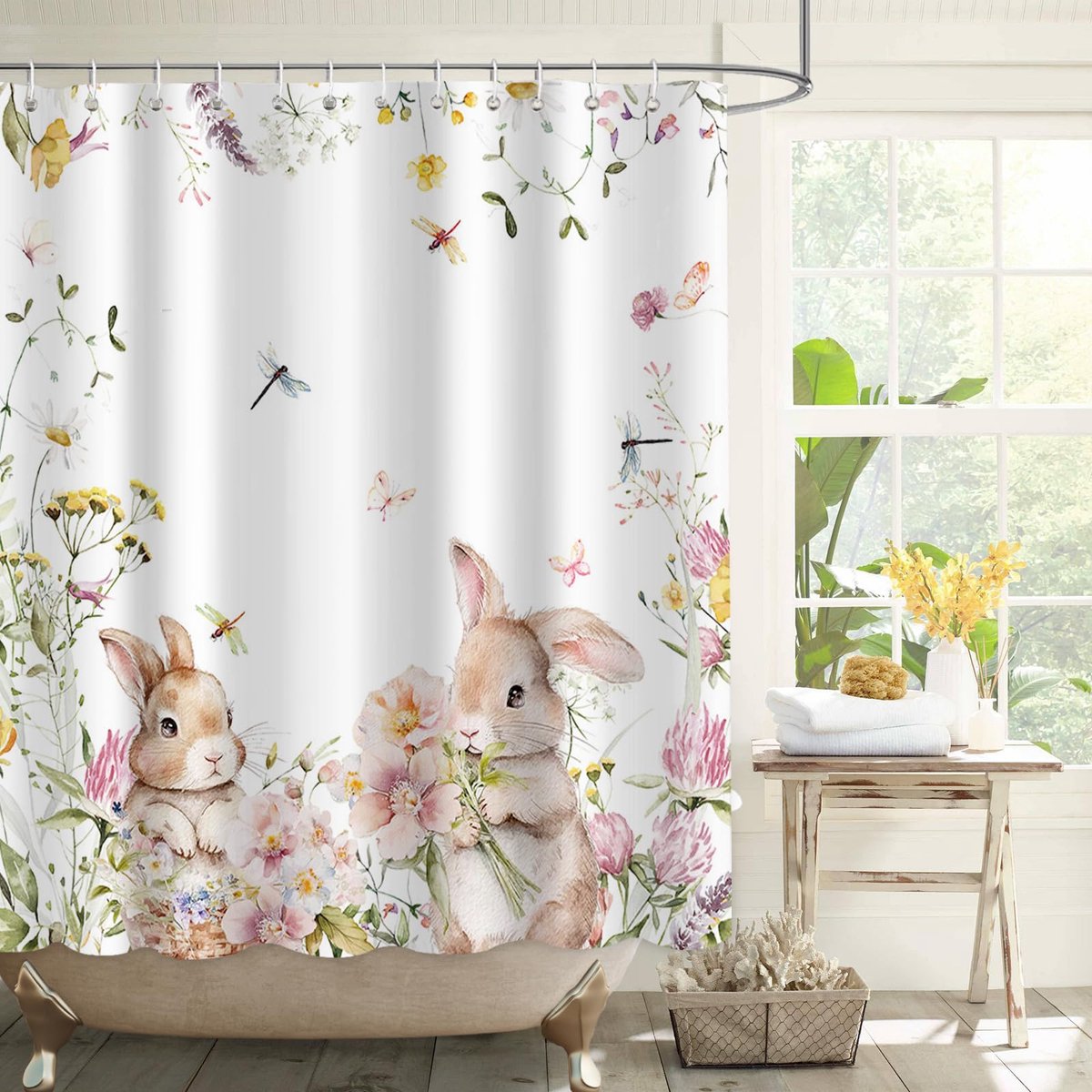 My Ninki ® Charmant Lente Konijn Douchegordijn Met Bloemenprint Voor Badkamerdecoratie