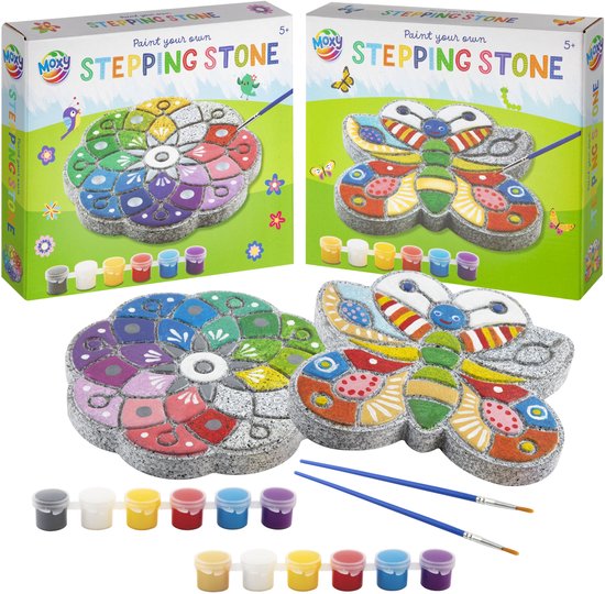 Stenen Schilderen Kinderen - Happy Stones Pakket - Inclusief Verf en Penseel - Set van 2 Vlinder en Mandala - Knutselen Vaderdag of Moederdag - Knutselen en Schilderen voor in de Tuin