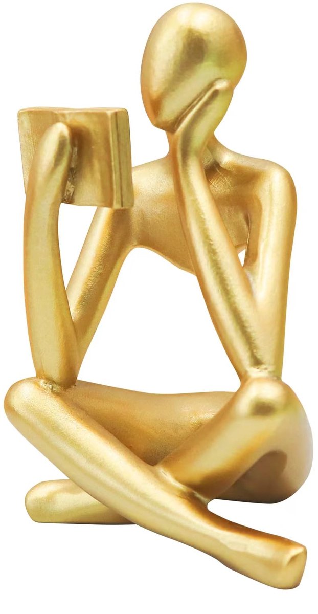My Ninki ® Moderne Gouden Leesfiguur, Abstracte Kunst Sculptuur voor Huis en Kantoor Decoratie