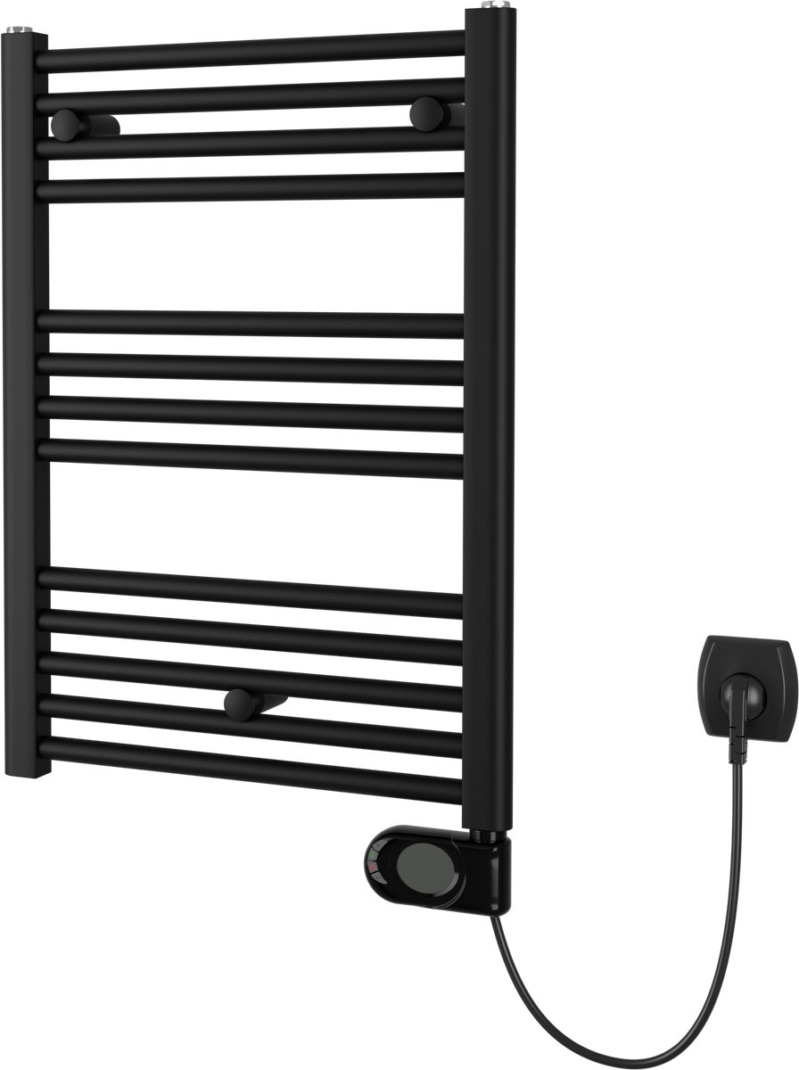 Plieger elba elektrische handdoekradiator - handdoek verwarmer - met klokthermostaat - 70.2 cm x 50 cm - 300 watt - mat zwart