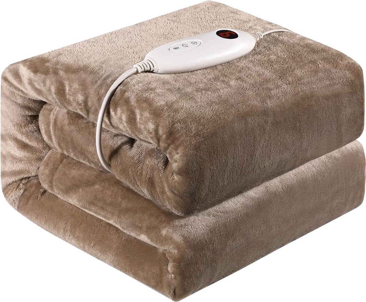 ApexArte® Elektrische Deken 2 Persoons - Warmtedeken Elektrisch - Extra Zacht - Bruin