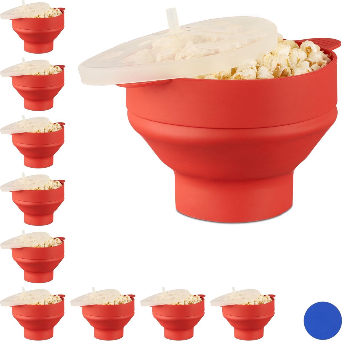 Relaxdays 10x popcorn maker silicone - magnetron - popcorn popper - opvouwbaar – rood