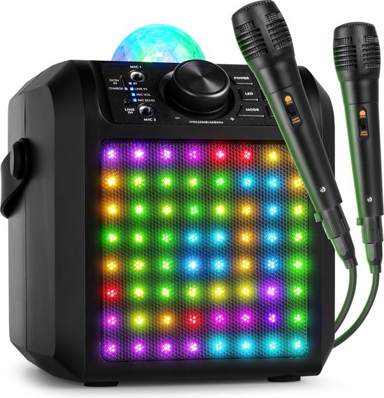 Ensemble karaoké avec 2 microphones - Fenton KAR55B - Avec boule disco et Bluetooth - Pour enfant - Zwart