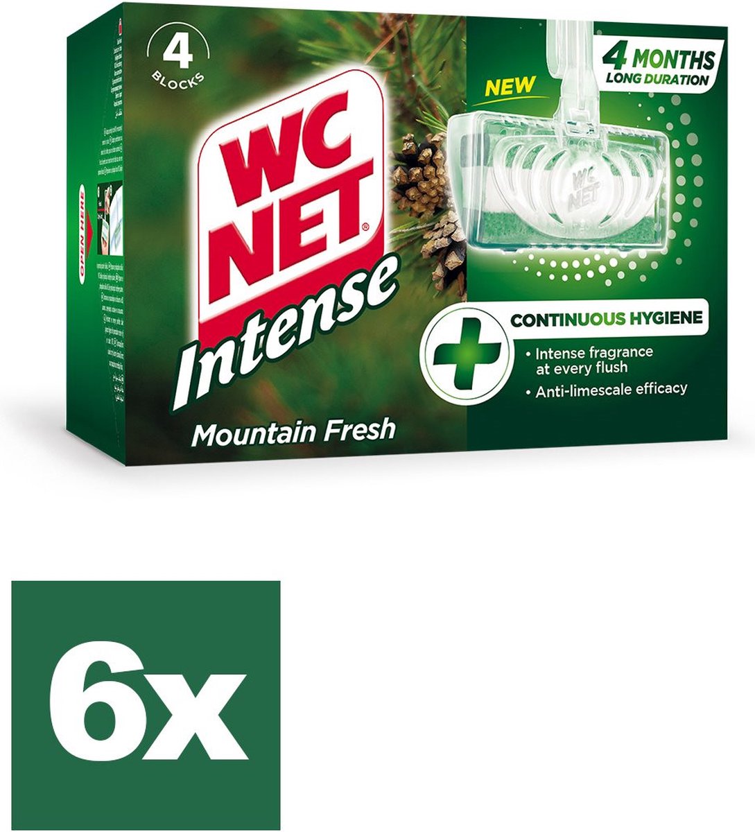 WC NET Intense Toiletblokjes Mountain Fresh - 6 x 4 stuks - Hygiëne - Anti-Kalk - Voordeelverpakking