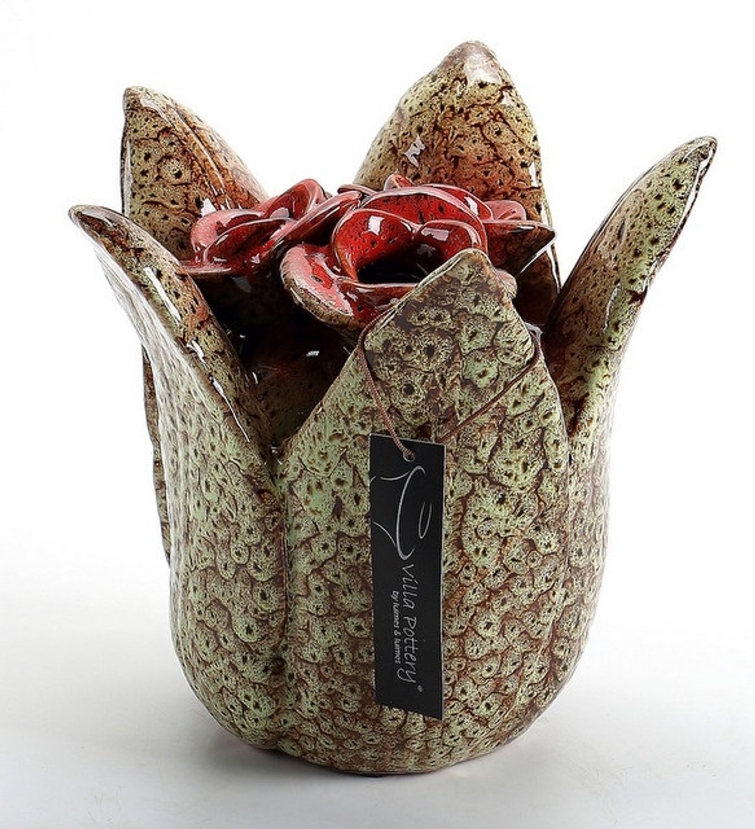 Villa Pottery Lilou vaas 2-2 Groen Rood 21 x 20.5 x 21