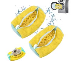 2-pack wasmachine schoenenzakken, herbruikbare schoonmaak schoenenzakken, schoen schoonmaak zakken met rits, mesh waszakken, geschikt voor de meeste soorten en maten schoenen (geel)