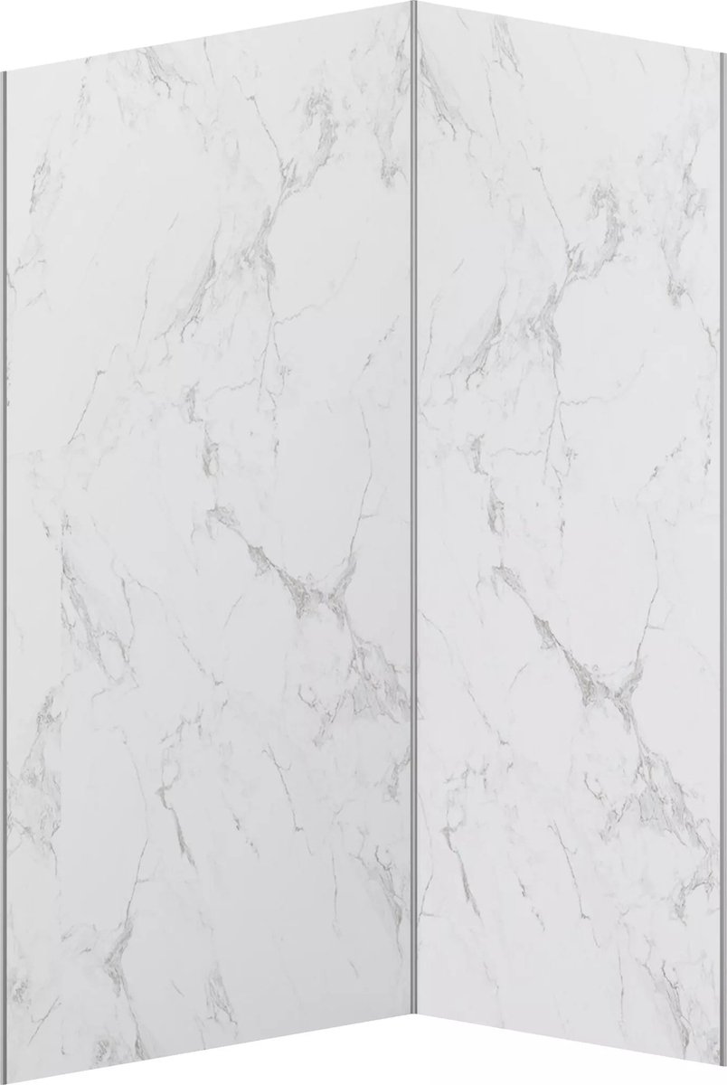 Vente-unique Set van 2 douchewandpanelen met wit marmereffect van aluminium met profielen
