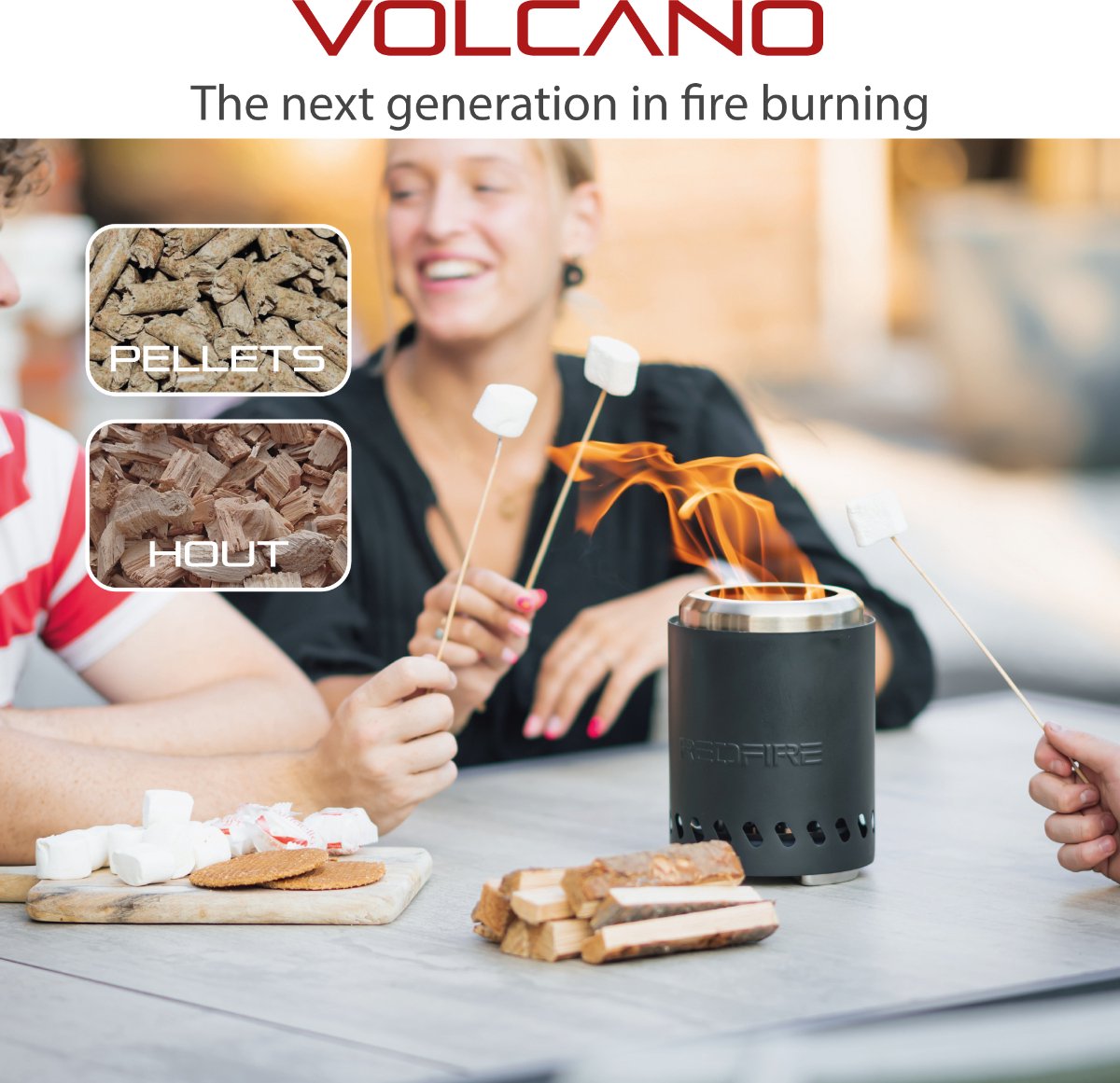 RedFire Volcano Small tafelvuurkorf - Zwart - Incl. beschermhoes en mat