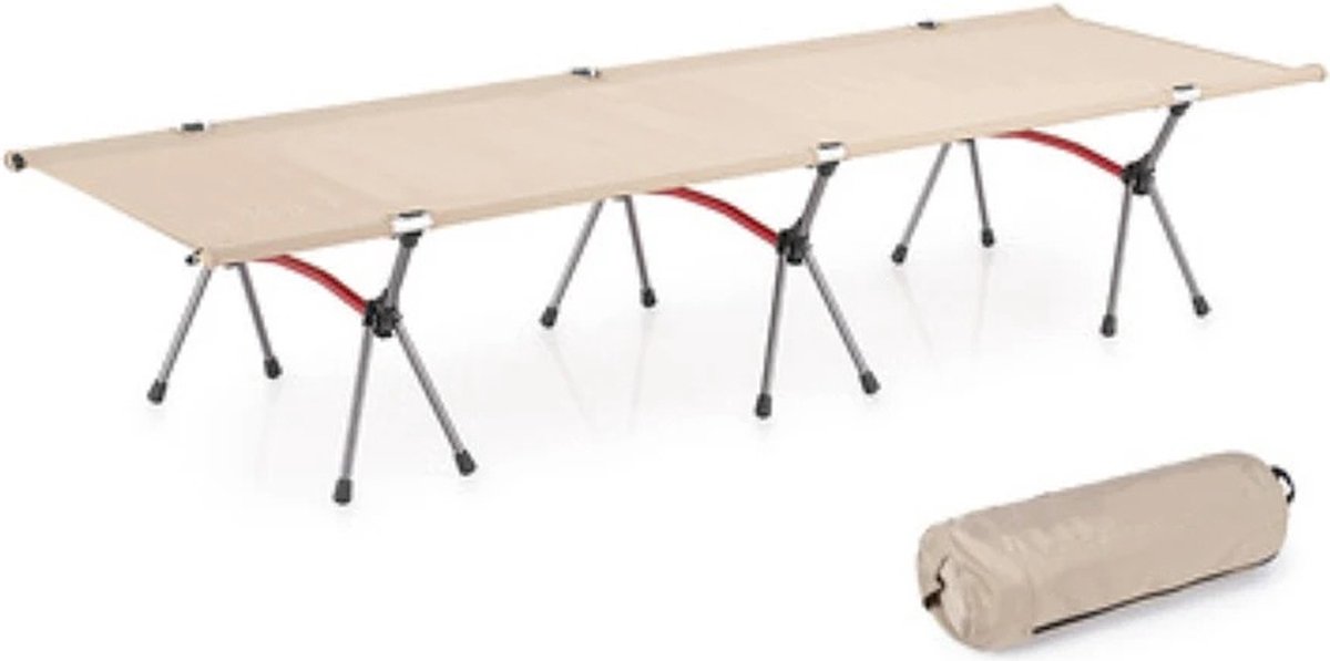 Bealive® Kampeer bed - Veld bed - Stretcher - Inklapbaar - Opvouwbaar - Licht gewicht - Verstelbare poten - Aluminium - Oxford stof - Khaki - 1900 x 650 x 170-380 mm - 1 persoons - Inclusief opbergtas - Voor kamperen, kantoor of nood situaties