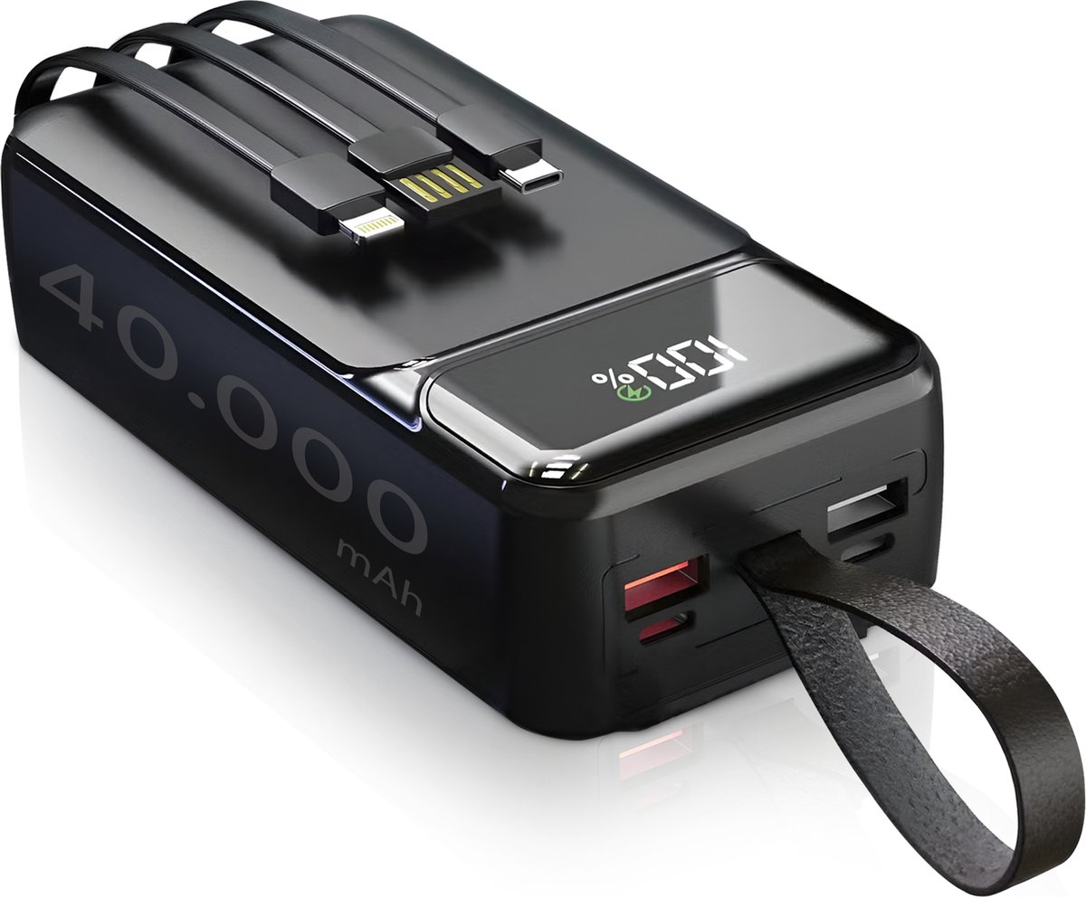 Phreeze PB07 Powerbank 40000 mAh Zwart met Ingebouwde Kabels
