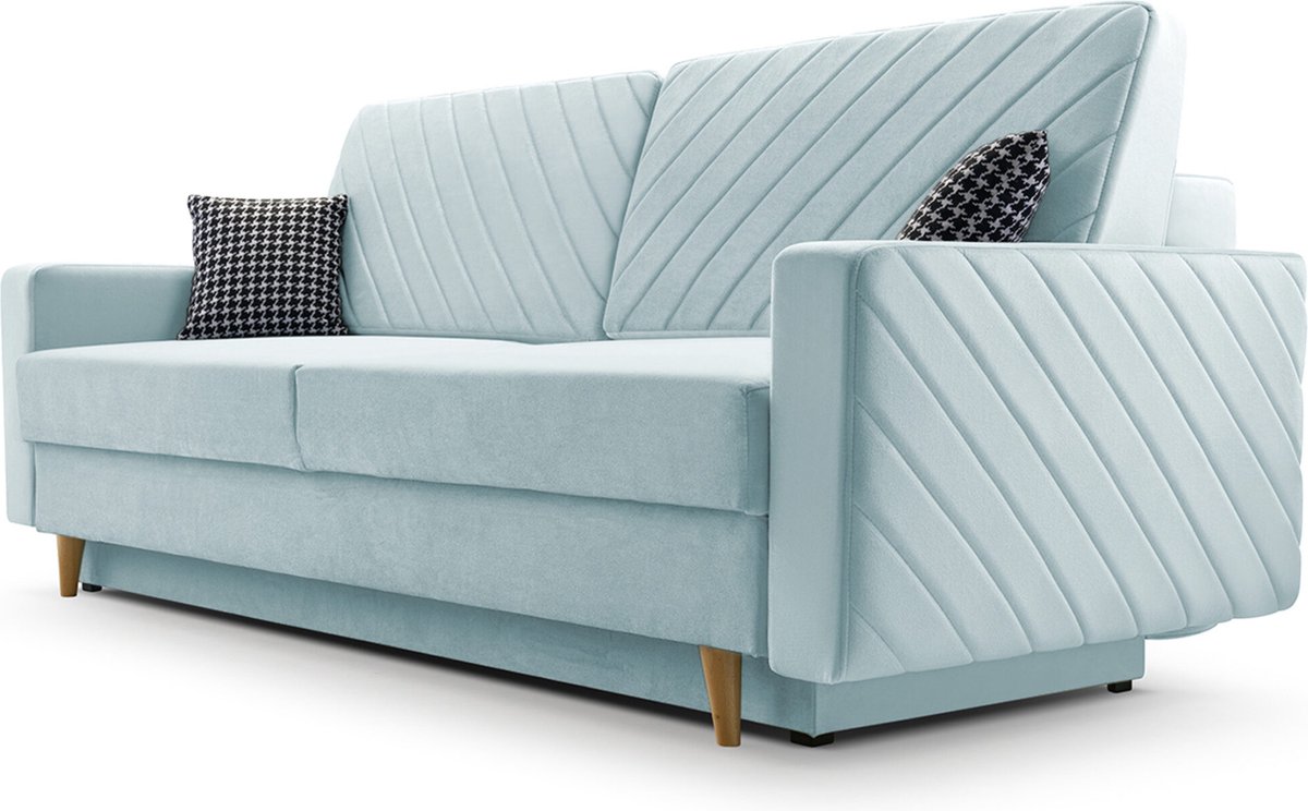 3-zitsbank van Velvet voor woonkamer, slaapbank, sofa met slaapfunctie en opbergruimte, moderne bank - 230x96x97cm - Slaapbank CALIFORNIA - Blauw (KRONOS 50)