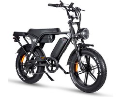 OUXI V8 Max Elektrische Fatbike - Dubbele Accu - Ingebouwd Alarmsystseem - Gratis Achterzitje - Gratis Voetsteuntjes - Gratis Telefoontasje - 20 Inch - 250W Motor - 7 Versnellingen - 120 km Actieradius - Hydraulische Schijfremmen - Zwart