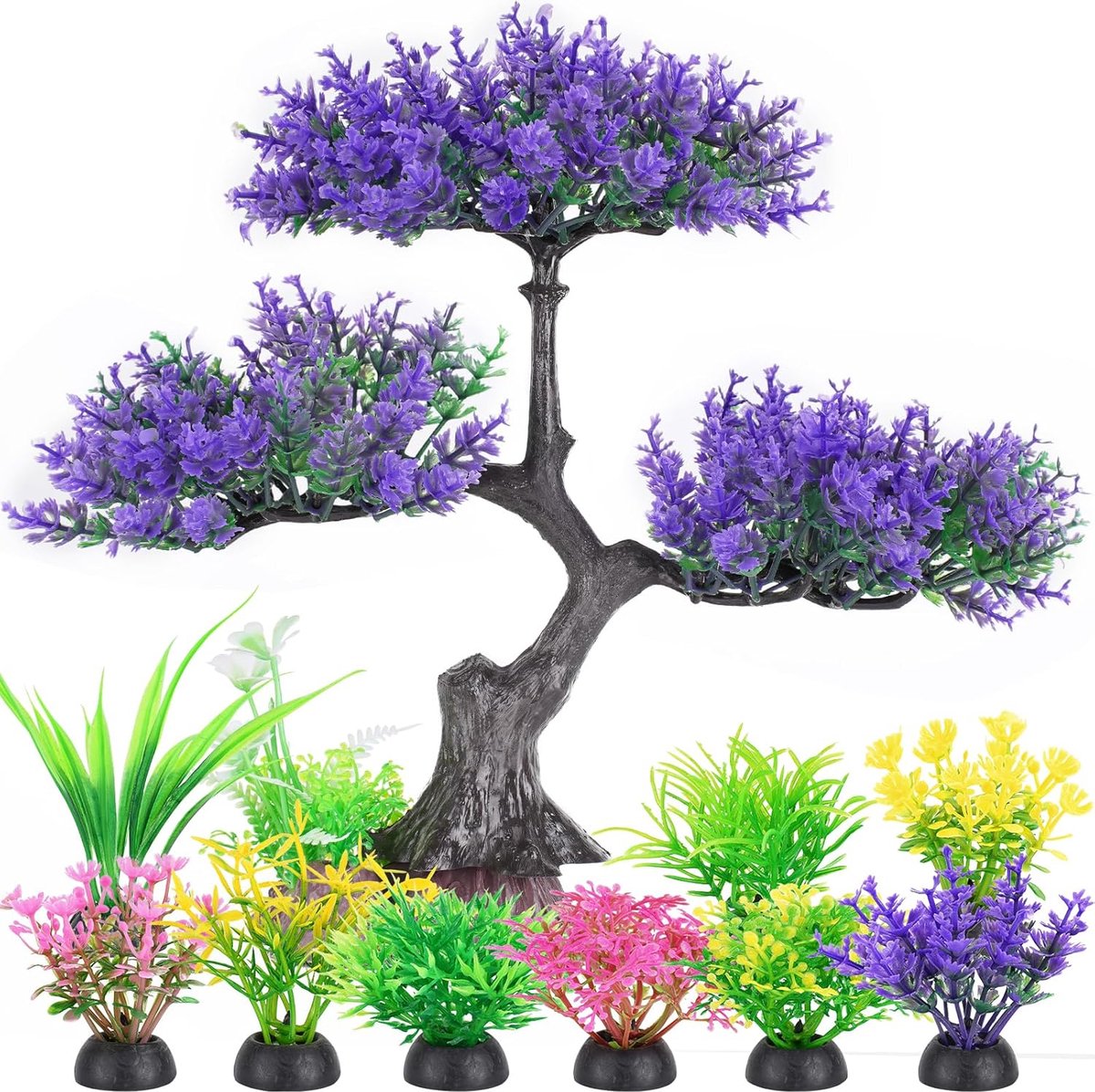 Aquariumdecoratie, kunstplanten, grote plastic plant, valse boom, decoratie, accessoires voor aquarium (paars) 10 stuks,