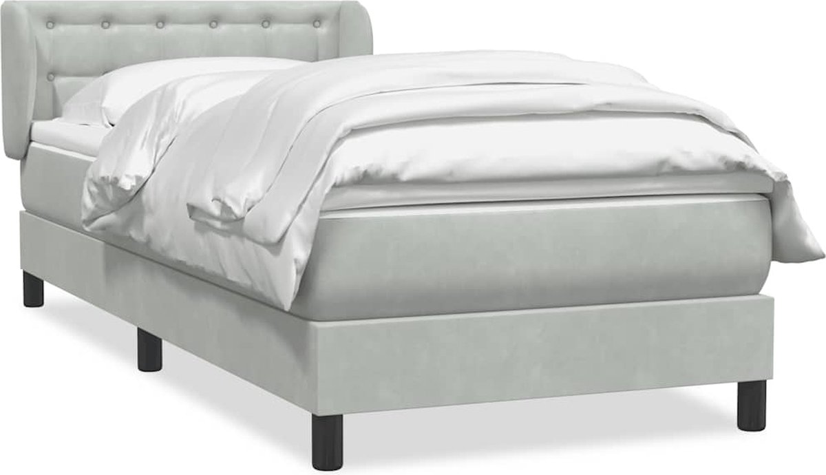 vidaXL - Boxspring - met - matras - fluweel - lichtgrijs - 80x210 - cm
