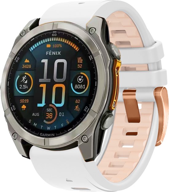 FFO2World Dubbelkleurige Siliconen Band in Fenix 8 Stijl - QuickFit 20mm - Rosé goud-Wit/Khaki - Voor Garmin Fenix8 43MM/7S/7S pro/7S Solar/7S Sapphire Solar/6S/6S Pro/5S/5S Plus/instinct 2S/descent mk3 43mm/descent mk3i 43mm/Epix Pro 42MM