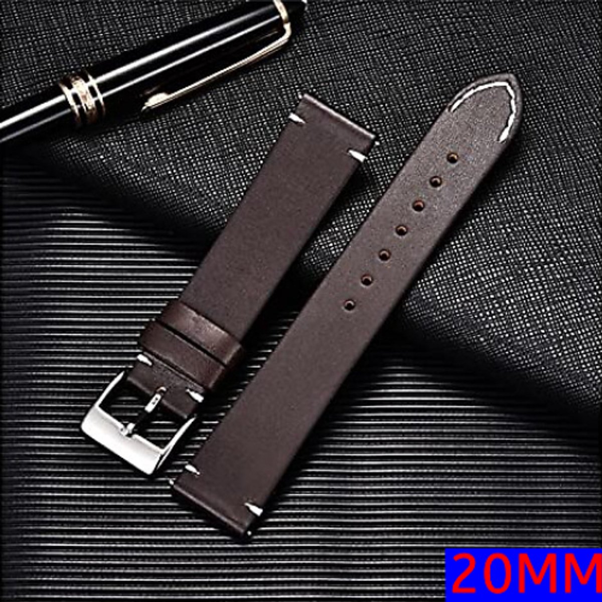 Lederen Horloge Band - Horlogebandje - Universeel - Strap - 20mm - Donker Bruin