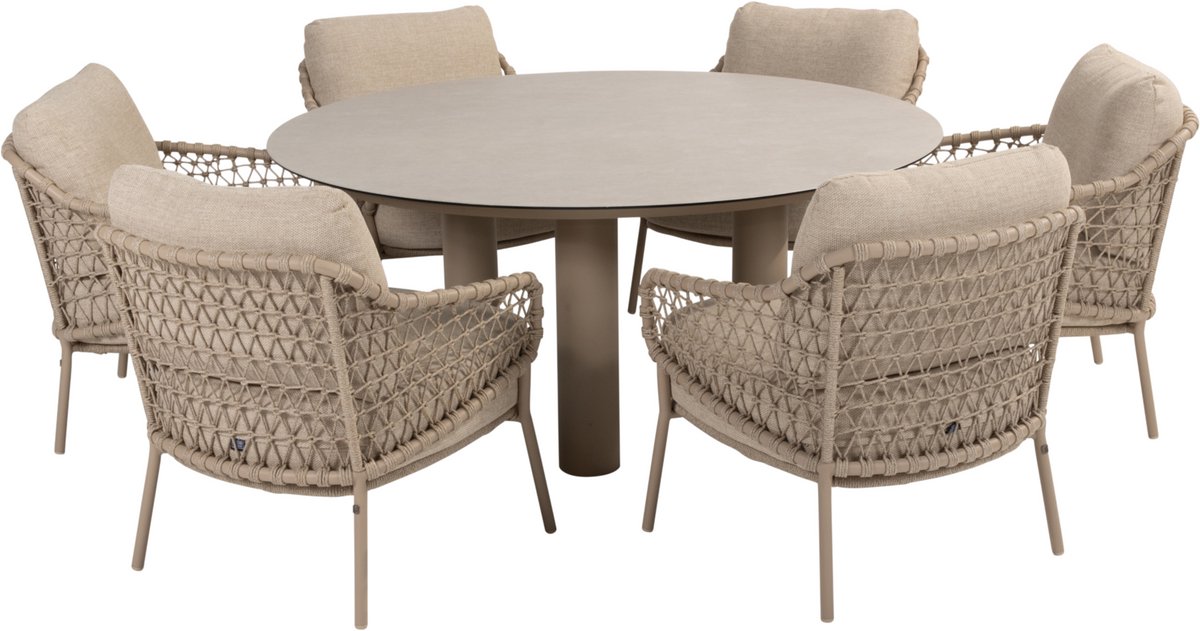 Donato Sardinia low dining set 7 delig 160 cm rond keramiek latte 4 Seasons Outdoor