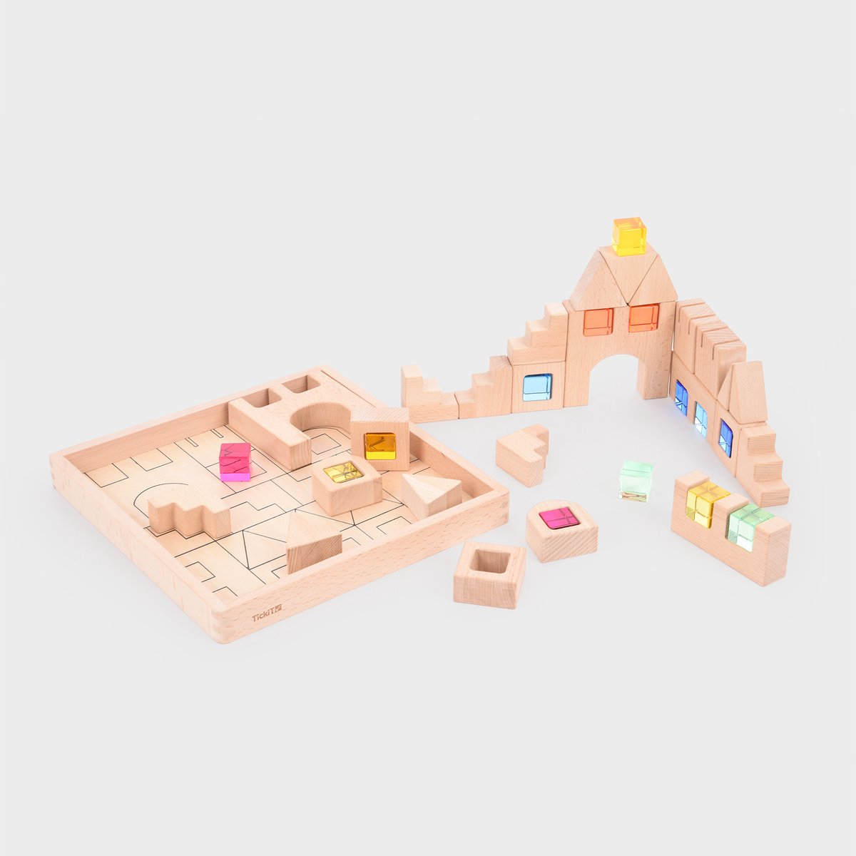 TickIT ® wooden building gem blocks super set - pk82 + tray