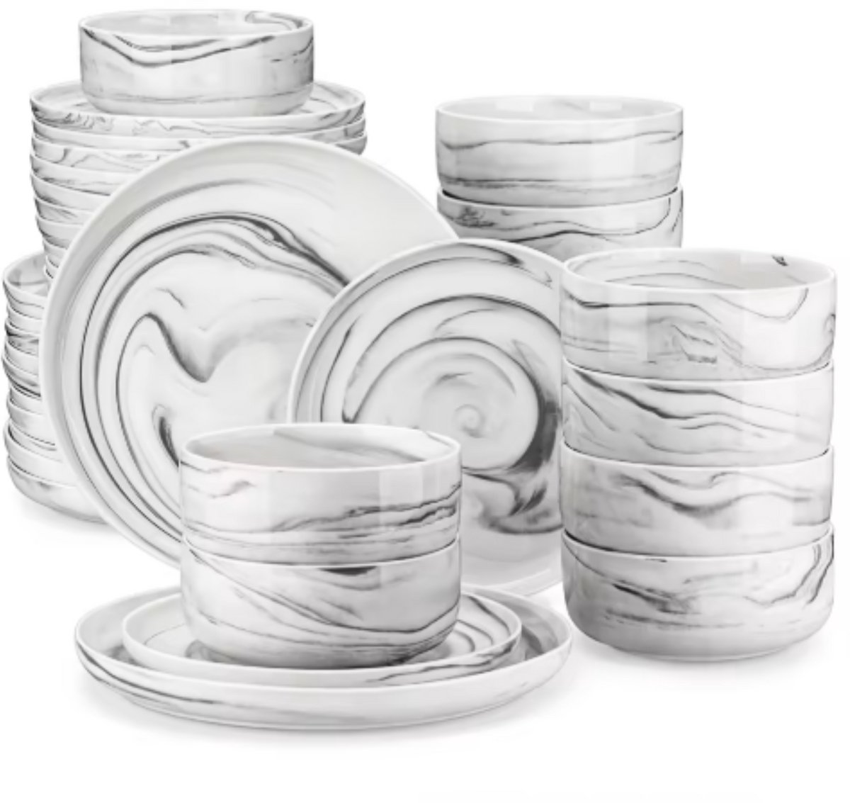 Haute Bordenset – 12 persoons – 36 delig – Marmerlook Keramisch – Dinerborden – Breakfast Plates
