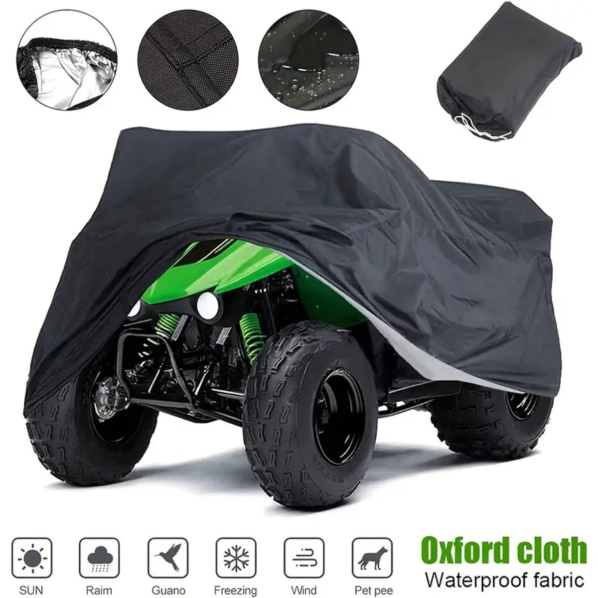 Ultiluxe® Quadhoes waterdicht - Beschermingshoes - Quad hoes ATV - Universeel - Quad Cover - Zwart - 210 x 120 x 115 cm - Cover afdekhoes - Oxford gecoat stof doek - Tegen regen, UV licht, stof, zand, wind bestendig