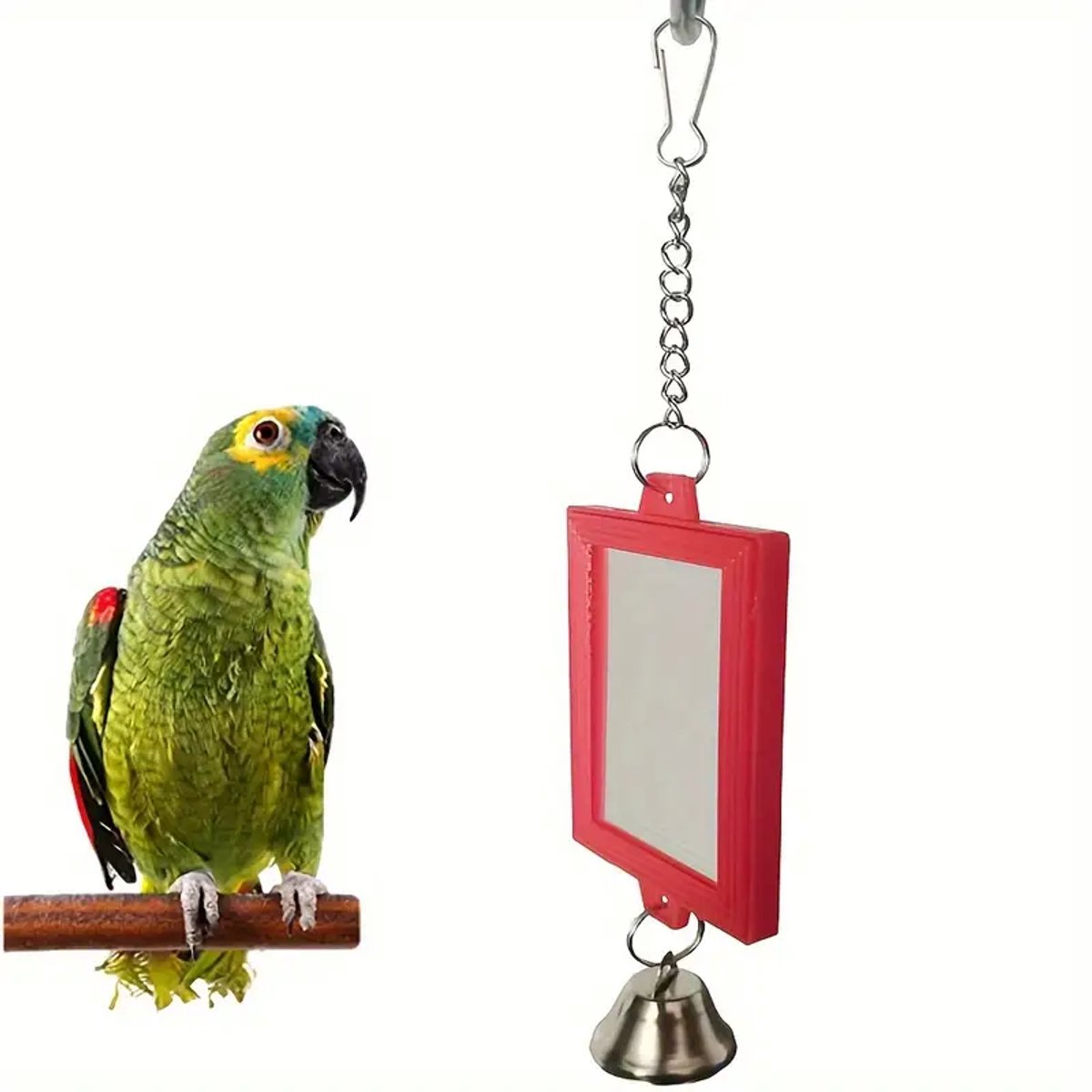 @ Lu’s Today® – Basic Pet Essentials – Vogelspiegel met Bel – Voor Zebravink t/m Parkiet – Speelgoed voor Binnenvogels