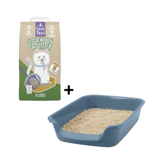 Combideal Savic - Bac à Litière pour Chat Junior Blauw + Litière pour chat à Granulés de Bois Easypets (10 LTR)