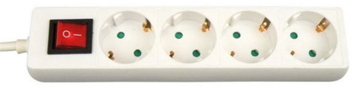 Tafelcontactdoos 4-voudig – Met randaarde, schakelaar, 5 meter kabel, 3x1.5mm², wit