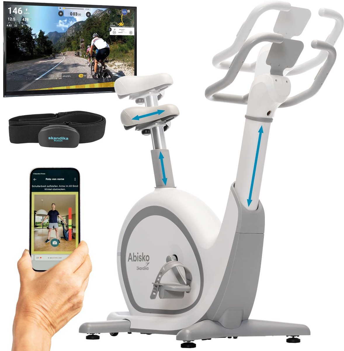 Skandika Ergometer Abisko wereldprimeur - Premium EMS-weerstand, slimme hometrainer met app-bediening, automatische stuur- en zadelverstelling, 36 weerstanden | hometrainer fiets voor thuis