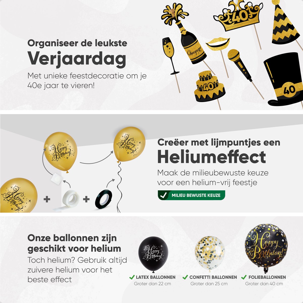 Fissaly 40 Jaar Verjaardag Decoratie Versiering - Ballonnen – Jubileum Man & Vrouw - Zwart en Goud — afbeelding 4