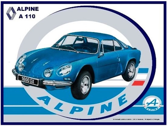 Metaal Bord 15 x 20 cm Renault Alpine A110 Logo