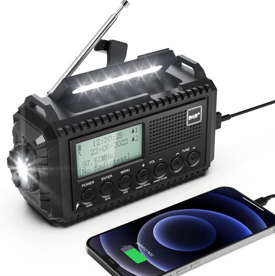 Emergency Kit 16000 MAh Solar Noodradio – Zwengel, Zonne-energie – AM/FM, USB Oplader, Zaklamp, Kompas – Oranje Camping Radio
