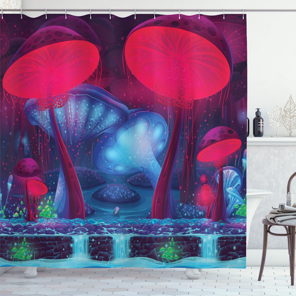 ABAKUHAUS douchegordijn – sc_15986 – 175x180 cm – blauw/rood