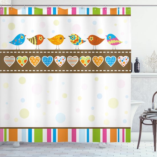 LIVETTY Douchegordijn, schimmelwerend, 180 x 180 cm, bloemen, vogel met