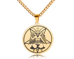 Duivel Talisman Goudkleurig - Demoon / Pentagram Ketting - 60cm Medalion